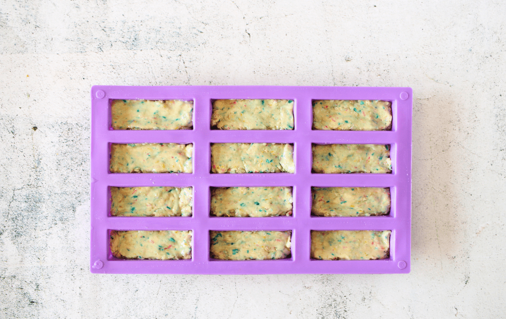 PSMF protein bars in candy molds with birthday cake sprinkles