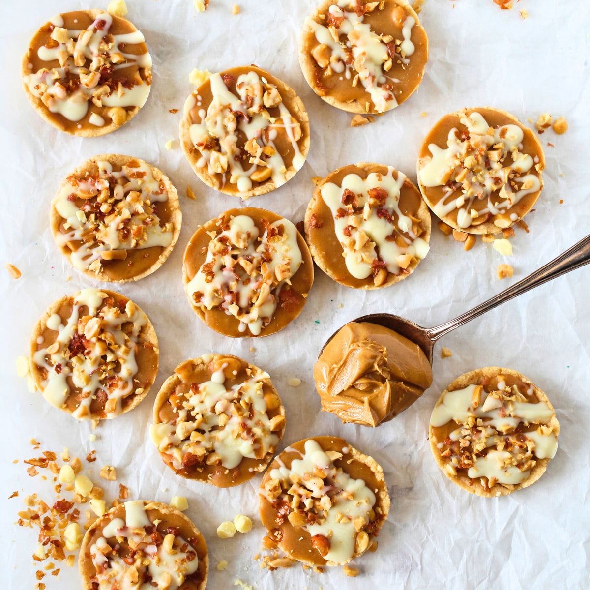 no-bake keto cookies with peanut butter,caramel and nuts