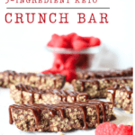Keto crunch bars with sugar-free chocolate drizzle and raspberries