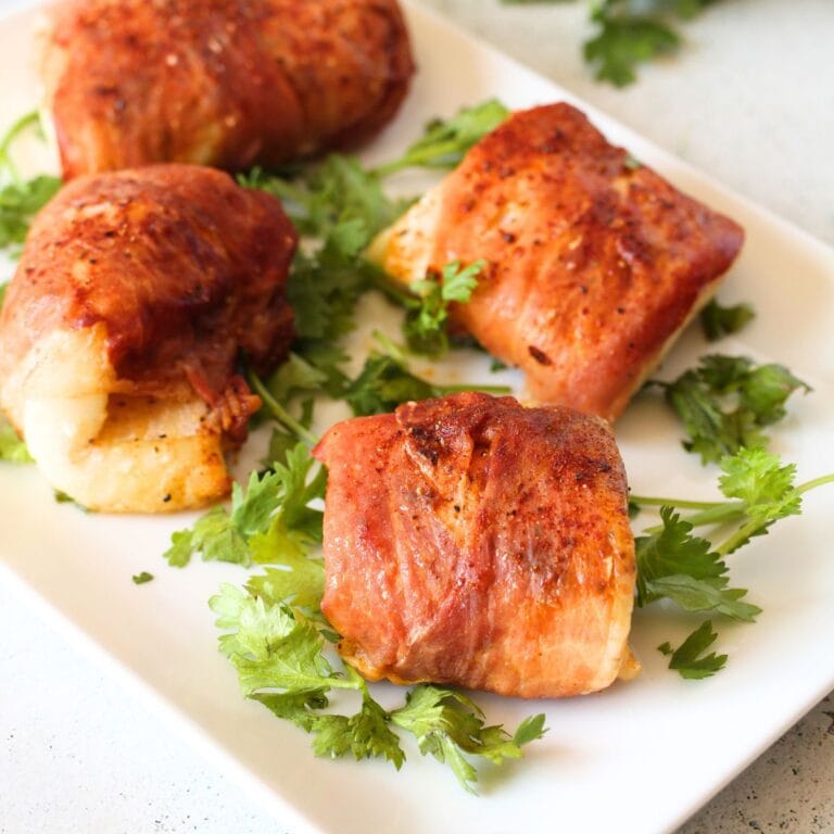 protein sparing modified fasting recipe of baked cod wrapped in prosciutto