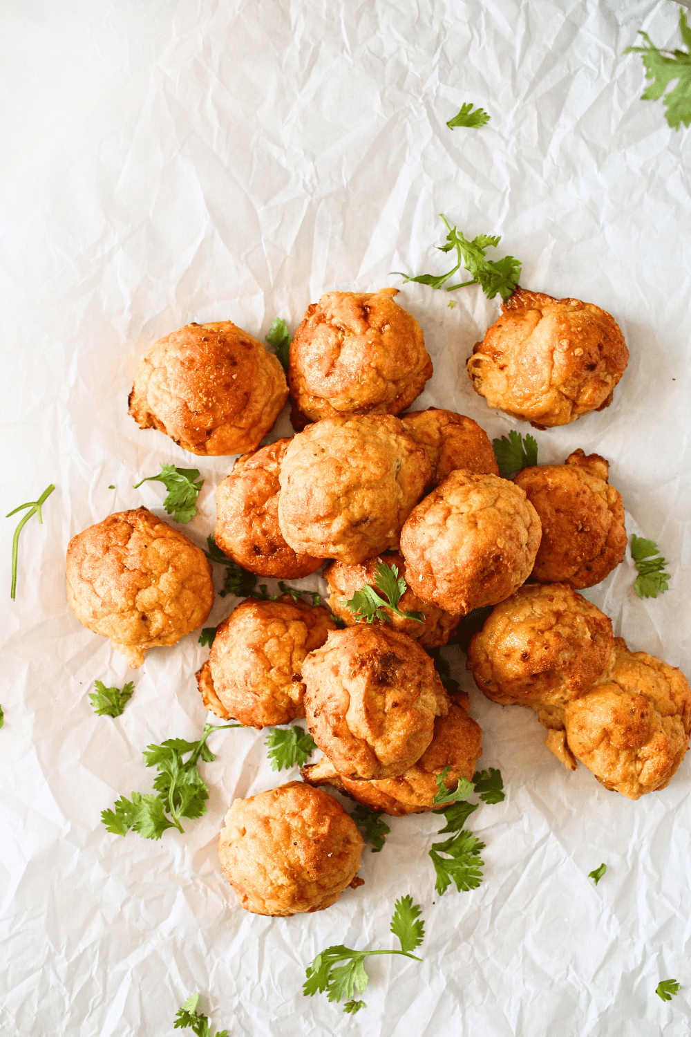 top view of PSMF Air Fryer Fish Bites with chopped cilantro scattered