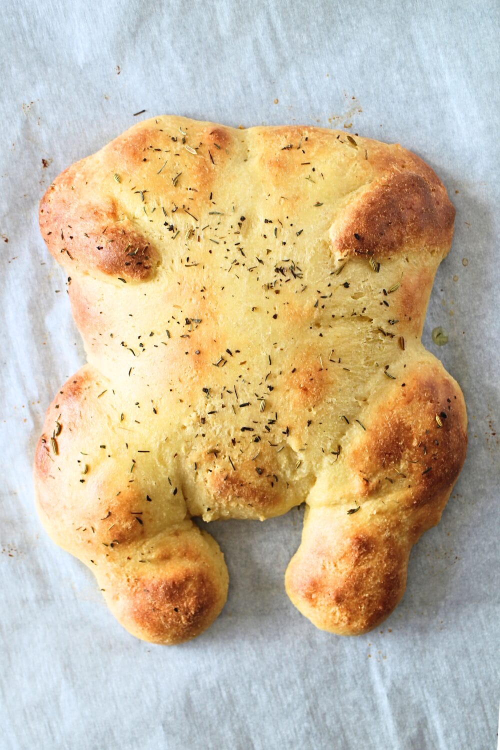 easy keto bread recipe shaped like a turkey after being baked