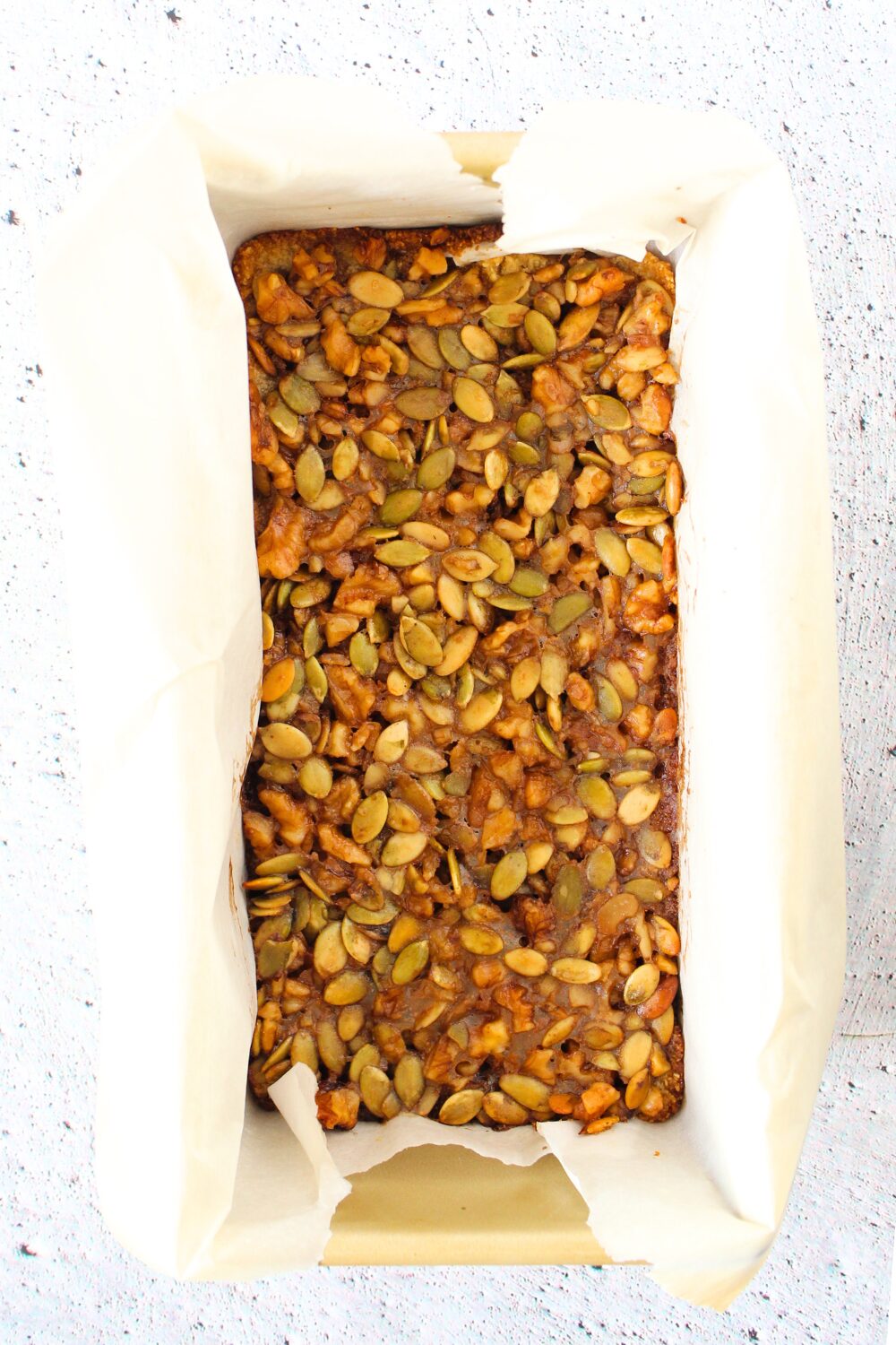 keto nut and seed bars after being baked in the oven