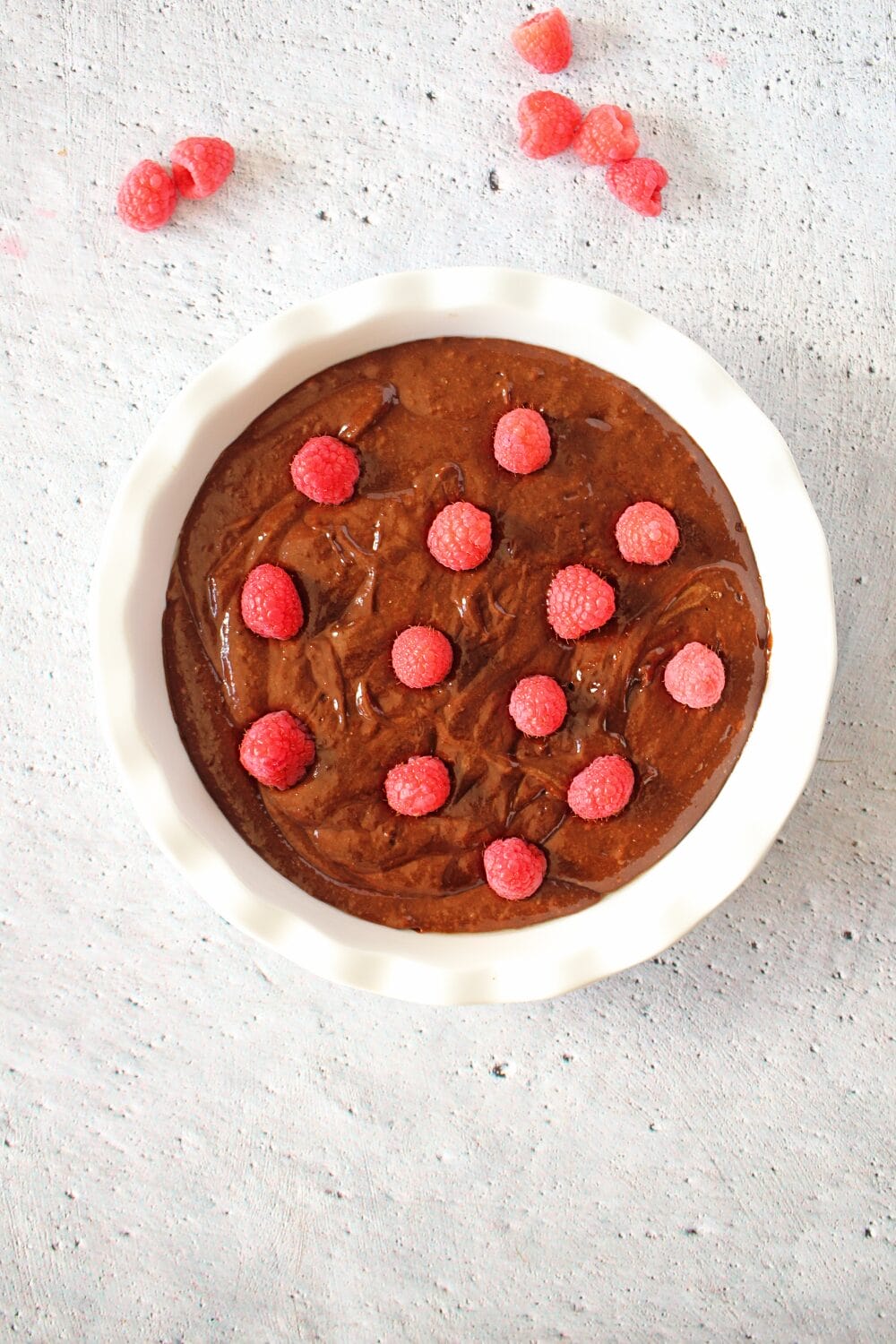 keto chocolate raspberry cake before being baked