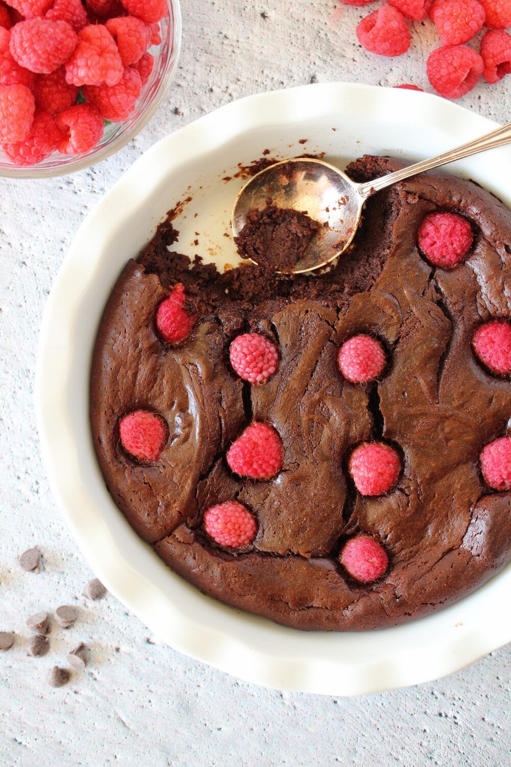 top view of sugar-free chocolate molten cake with a spoon