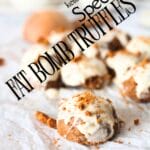 front view of a keto fat bomb flavoured to taste like Speculoos with a sugar-free keto cream cheese drip.