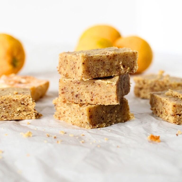 front view of keto lemon cookie bars made with flaxmeal instead of collagen