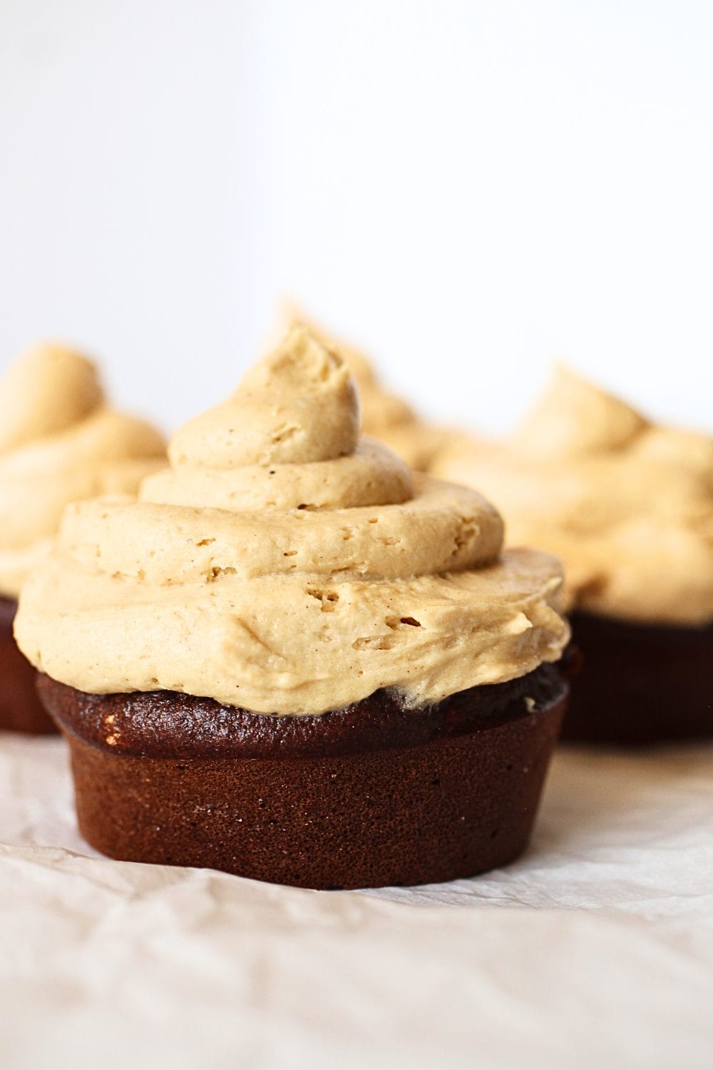 front view of healthy collagen frosting on top of a healthy high protein cupcake