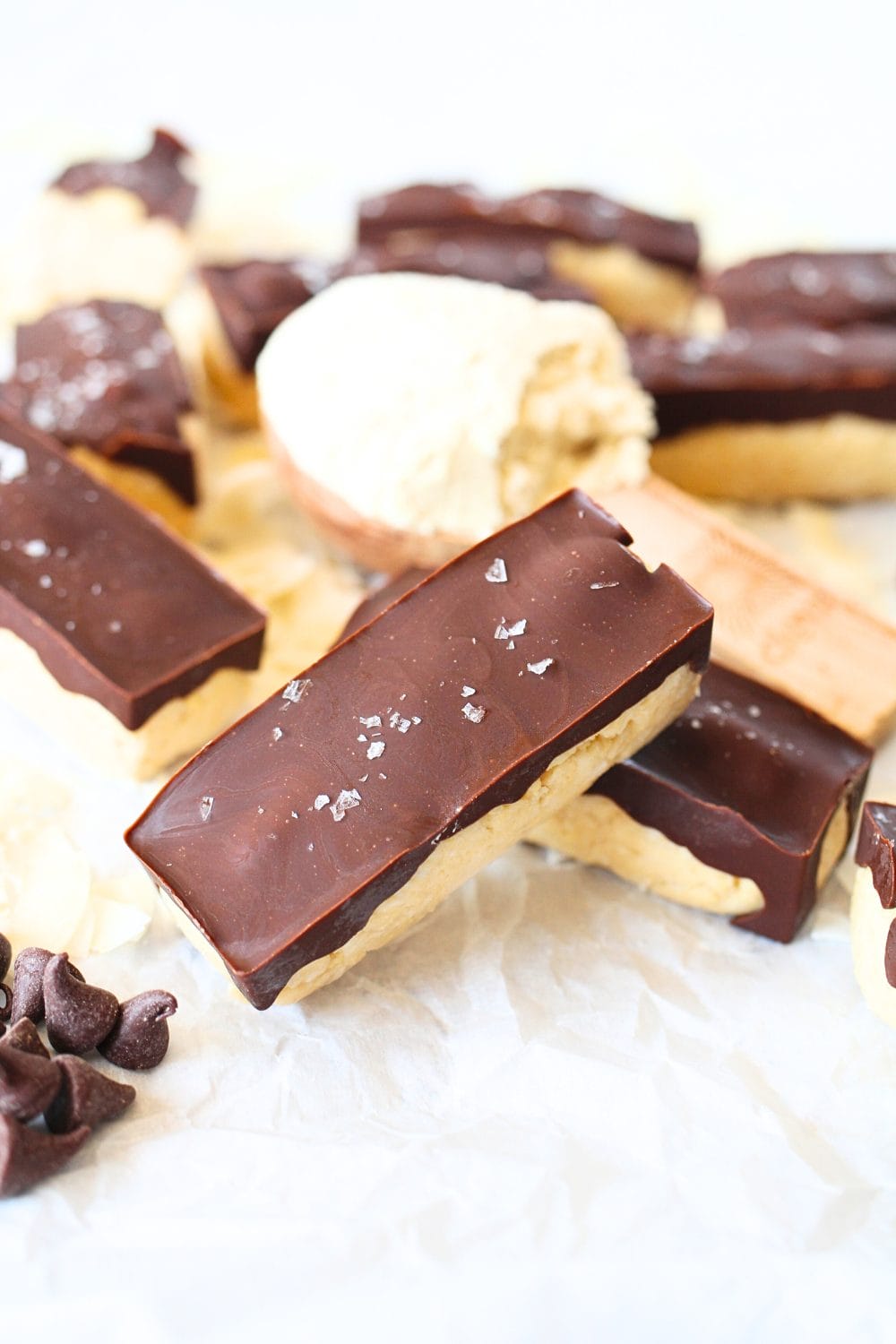 homemade keto almond joy protein bars with protein powder in a spoon