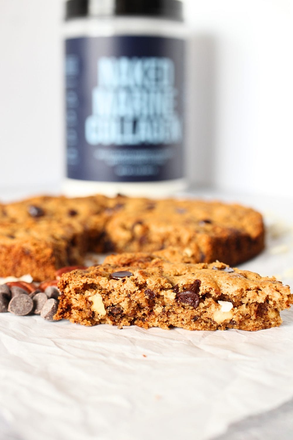 front view of a slice of keto giant cookie recipe