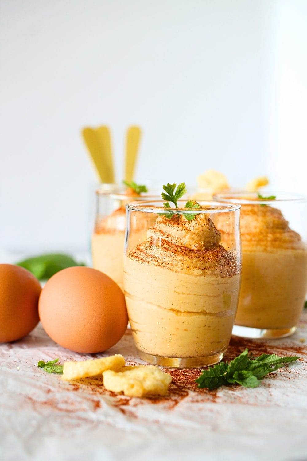 3 cups filled with egg fast buffalo dip
