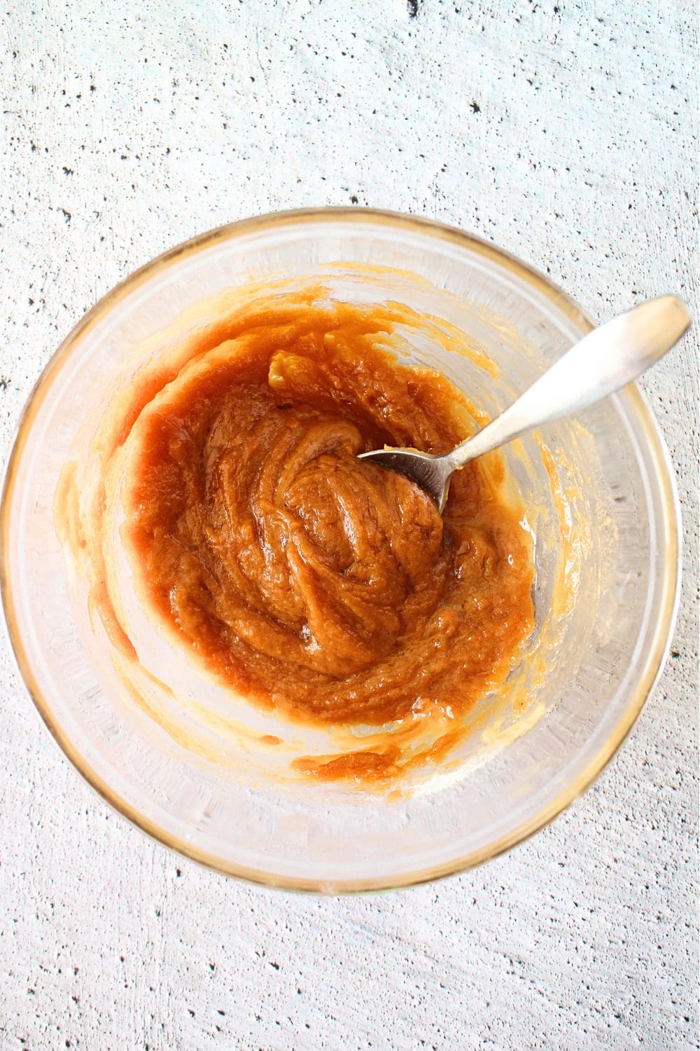 top view of bowl filled with caramel for healthy chocolate caramel bars