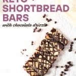front view of keto shortbread bars wtih chocolate chips scattered around the bars