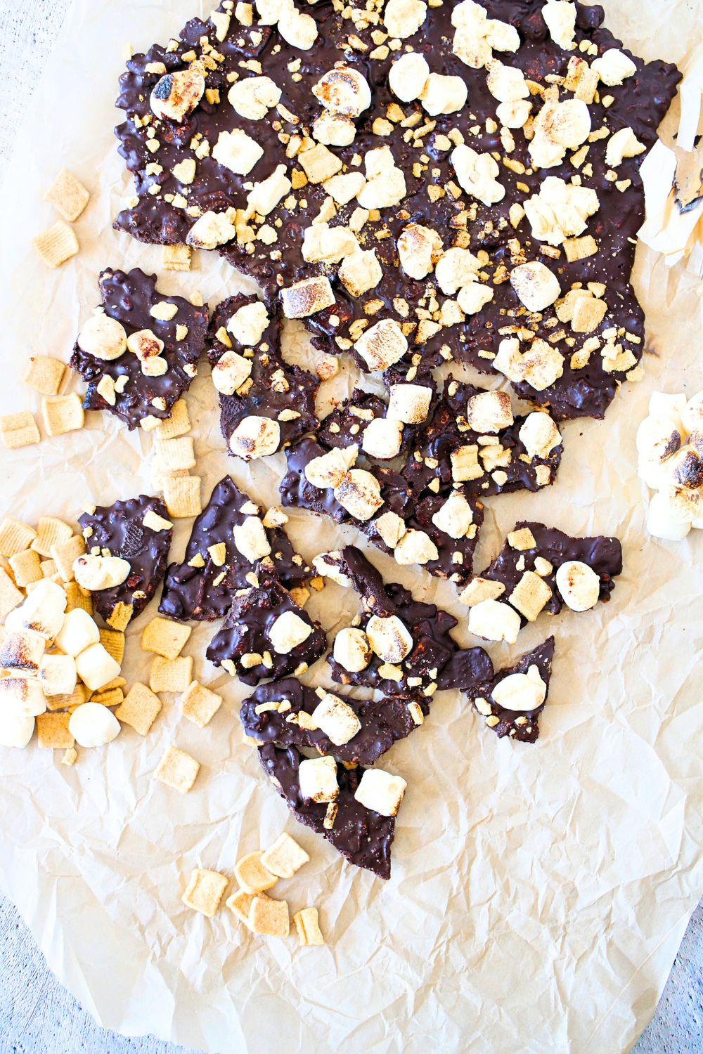 top view of low carb s'mores dessert made into bark