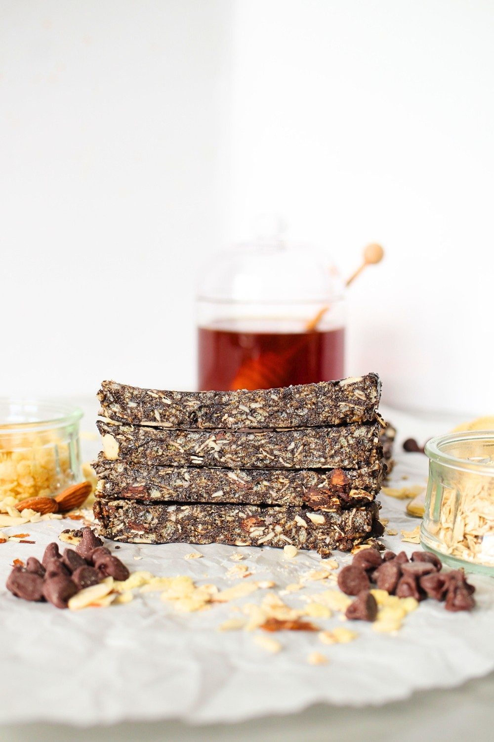 keto cocoa crisp bars stacked on top of each other