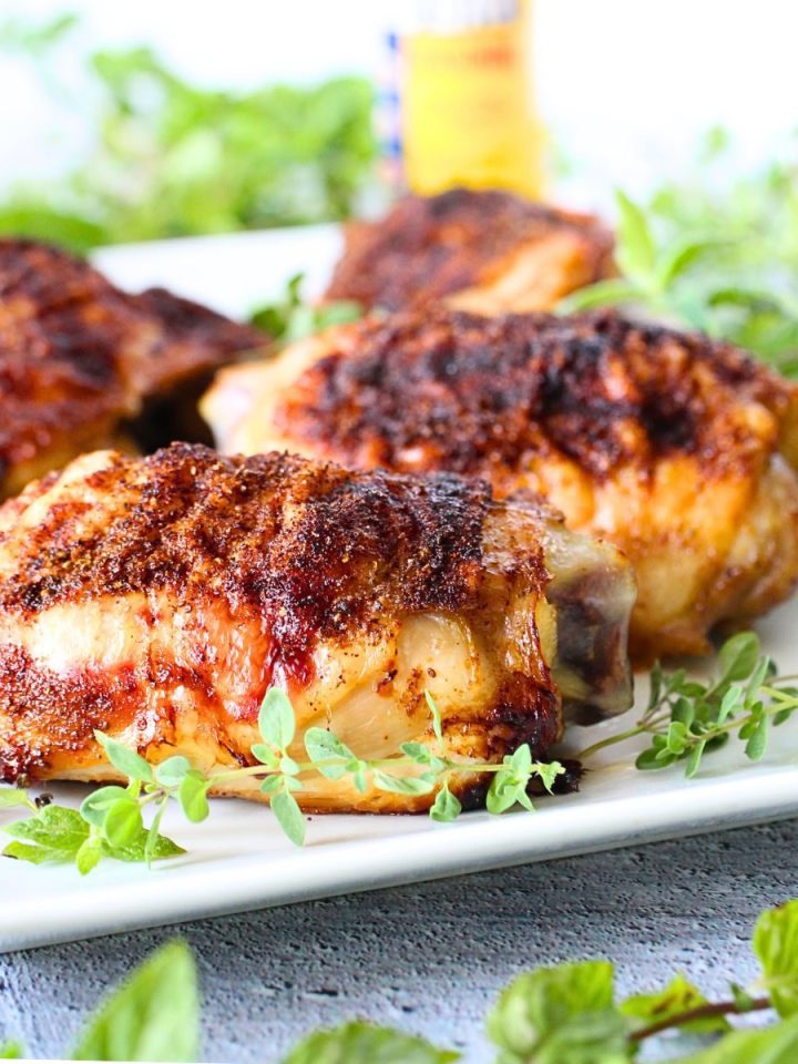 front view of 2-Ingredient Keto Crispy Air Fryer Chicken Thighs