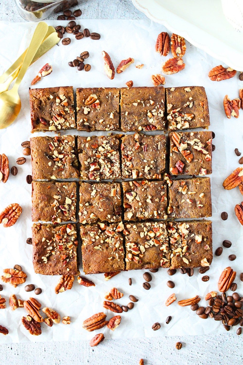 keto coffee nut blondies cut into 16 squares