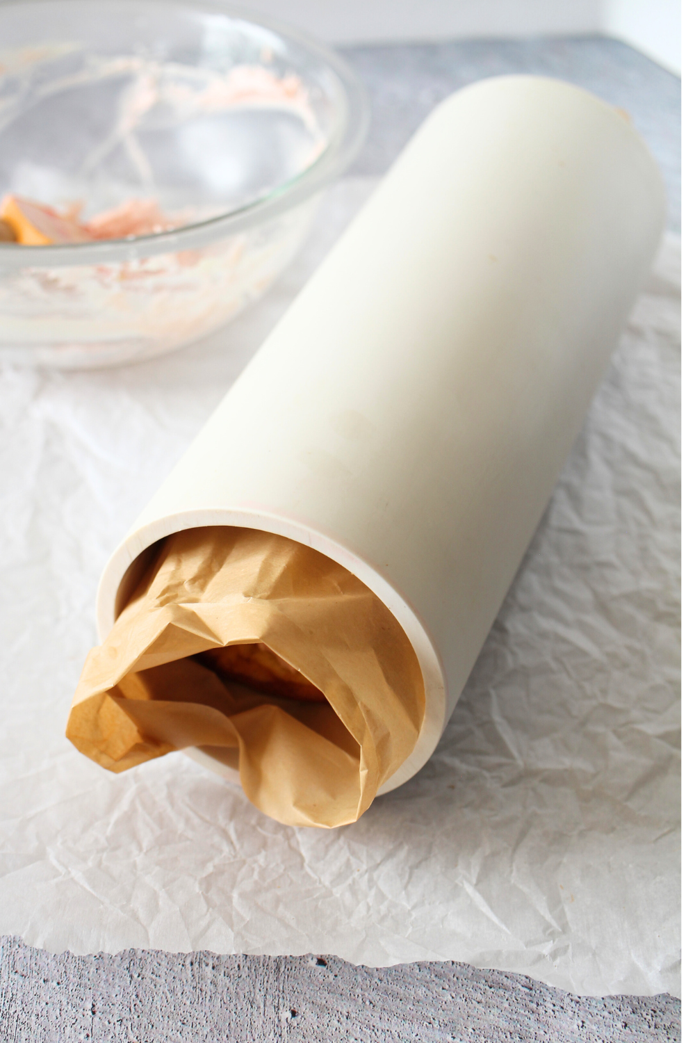 keto roll cake in a tube for forming
