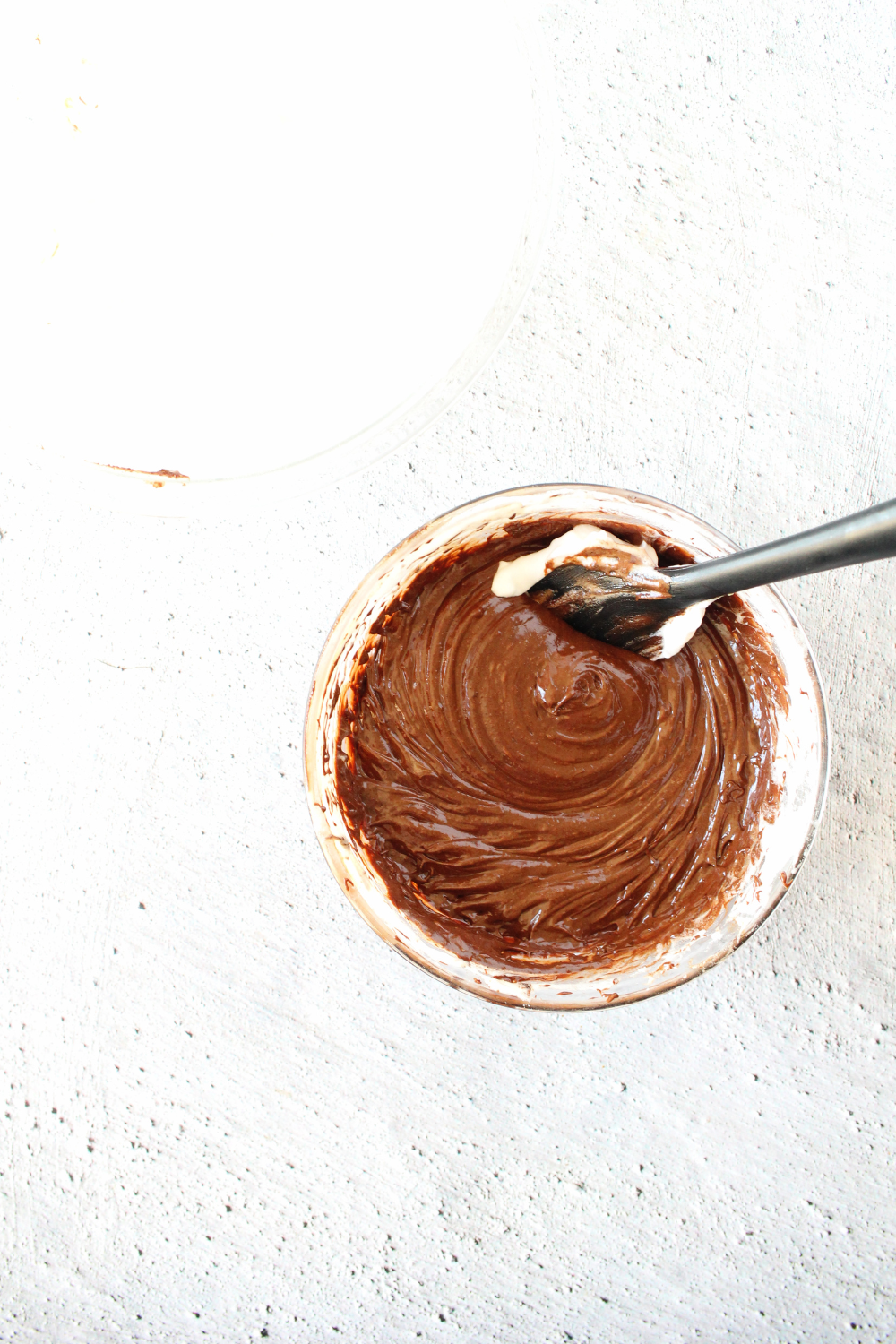 top view of sugar-free chocolate souffle after adding whipped egg whites