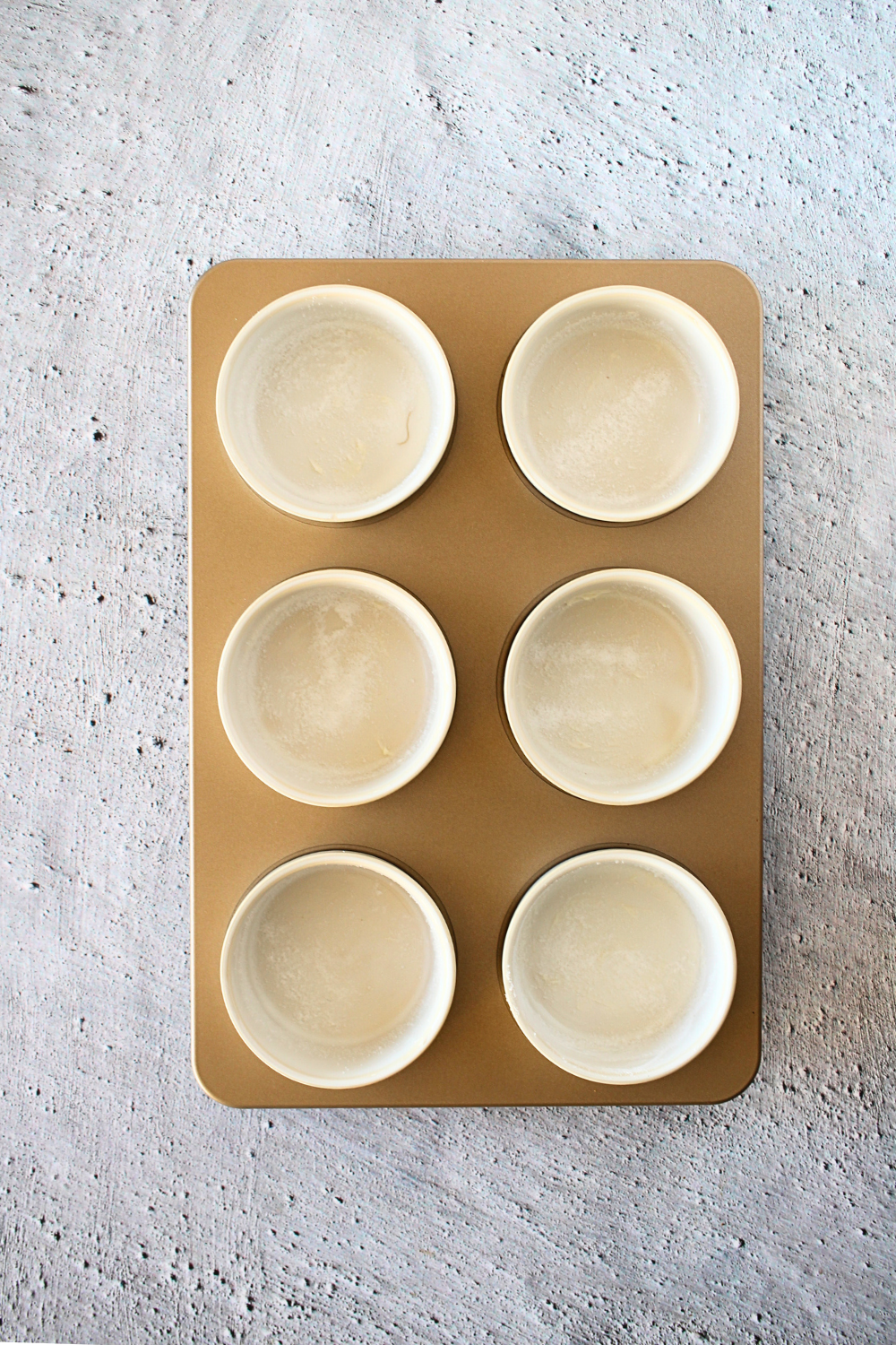 top view of ramekins for sugar-free chocolate souffle 