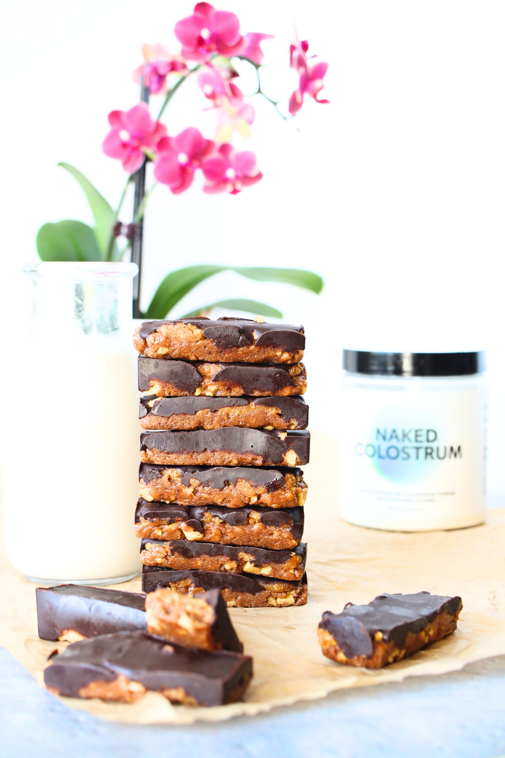 homemade keto colostrum bars stacked on top of each other