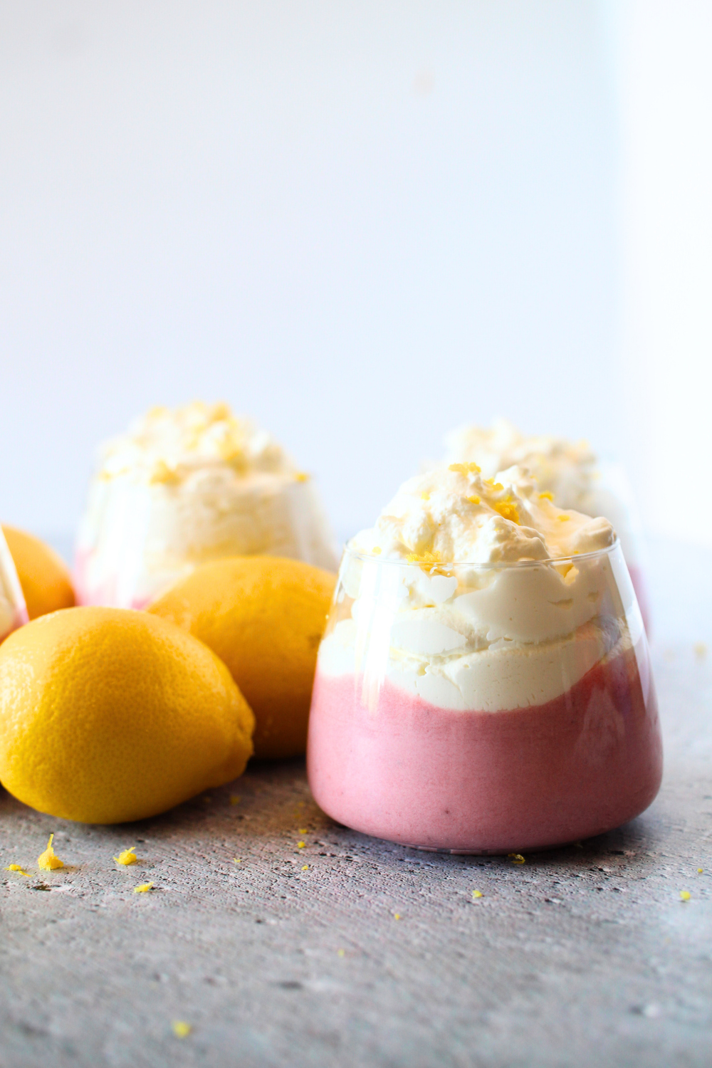 Keto Strawberry Mousse with Lemon Whipped Cream topping in small cups