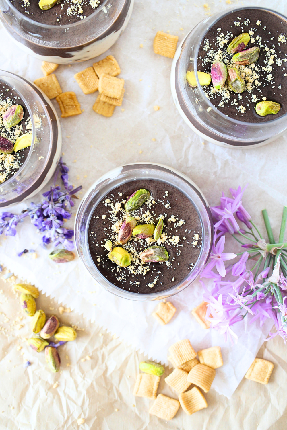 high protein mini cannoli cheesecake cups with pistachios on top