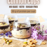 high protein mini cannoli cheesecake cups with pistachios on top